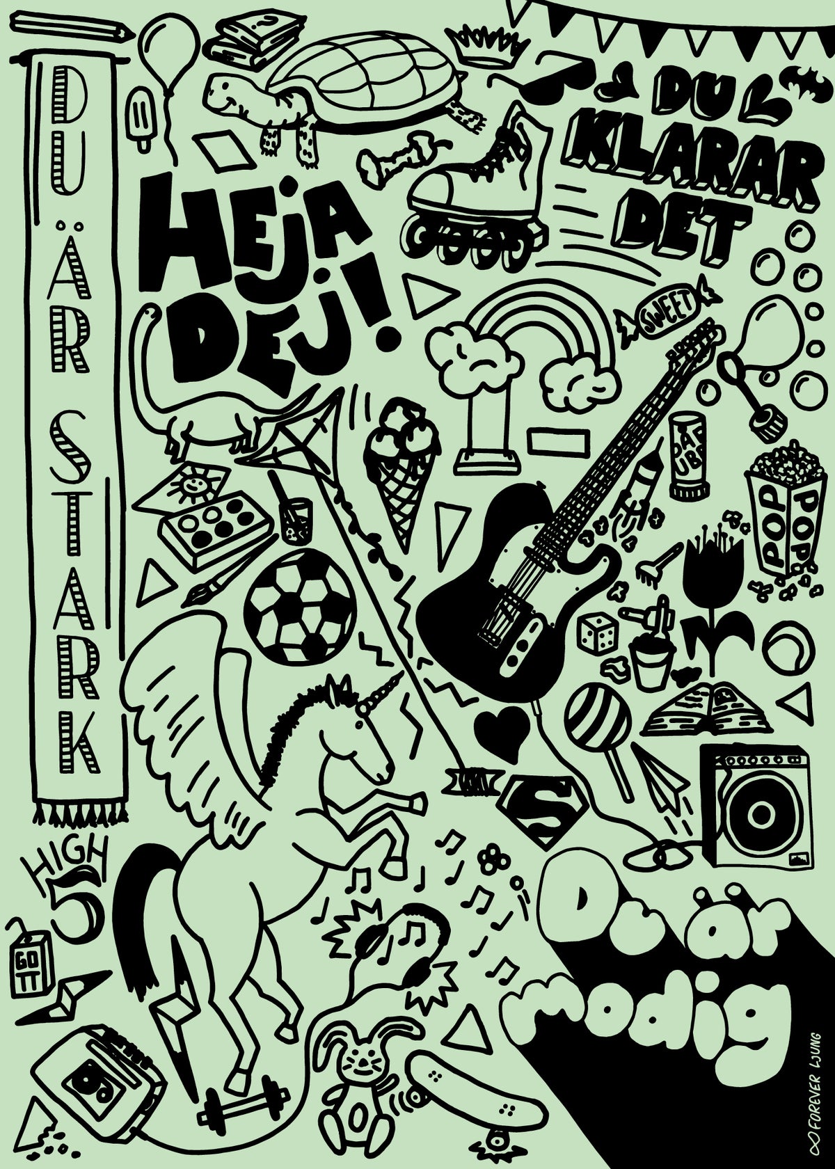 Kids-doodles poster, grön/rosa