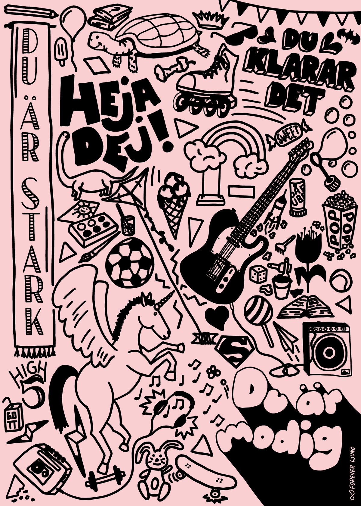 Kids-doodles poster, grön/rosa